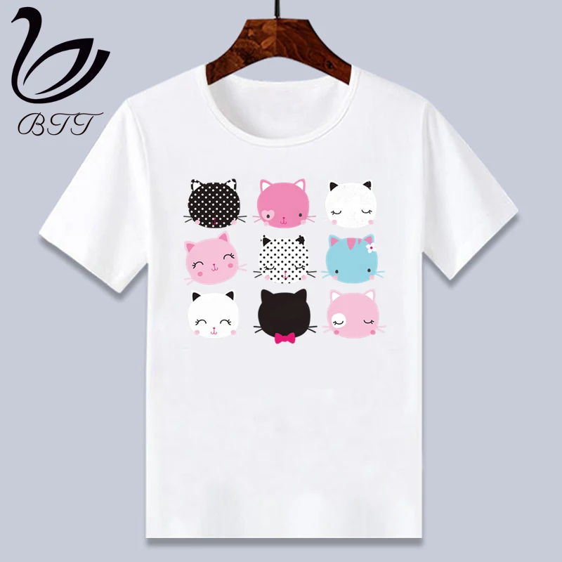 Детская летняя футболка с коротким рукавом принтом кота и лица|Тройники| |