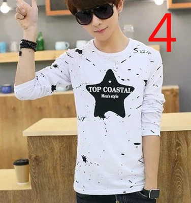 

Men's Tide brand round neck shirt Korean version of the trend of Mercerized cotton body shirt