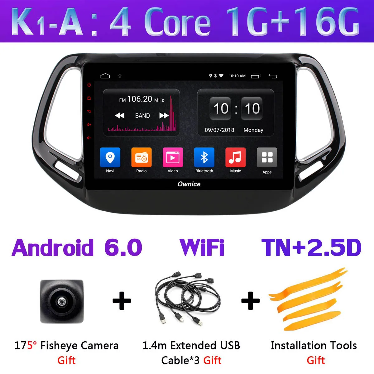K1-A 360 ° панорамный 4G+ 64G Android 9,0 автомобильный мультимедийный плеер для Jeep Compass автомобильный радиоприемник с навигацией GPS CarPlay SPDIF - Цвет: K1-A