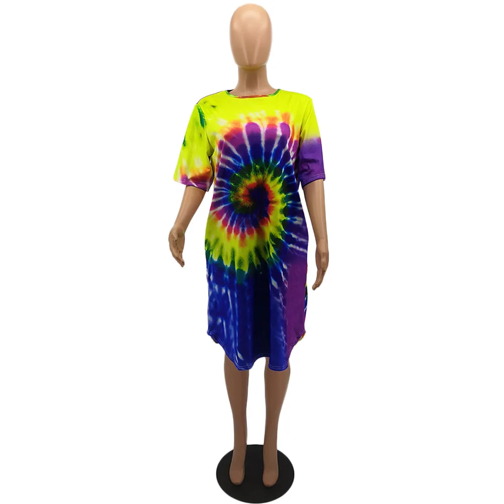 Цвет: желтый HAOYUAN Tie Dye, платье размера плюс, женская осенняя одежда, Robe Femme, больше размера d, Vestido, сексуальное Клубное рождественское платье, свободная футболка, платья - Цвет: Цвет: желтый