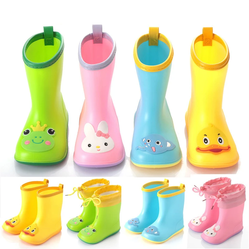 Botas de lluvia para niños y niñas, zapatos de agua de PVC con dibujos animados, impermeables, extraíbles para las cuatro estaciones