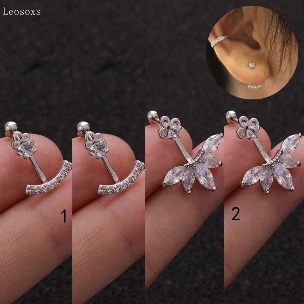 

Leosoxs 2pcs New Product Creative Diamond-studded Leaf Ear Bone Nail Exquisite Body Piercing Jewelry