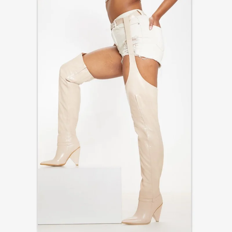 Пикантные модные брюки на высоком каблуке ботфорты до бедра женские эластичные