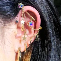 surgical steel chain moon star industrial earrings industrial piercing body jewelry cartilage helix piercing 38mmbar 14g gauge