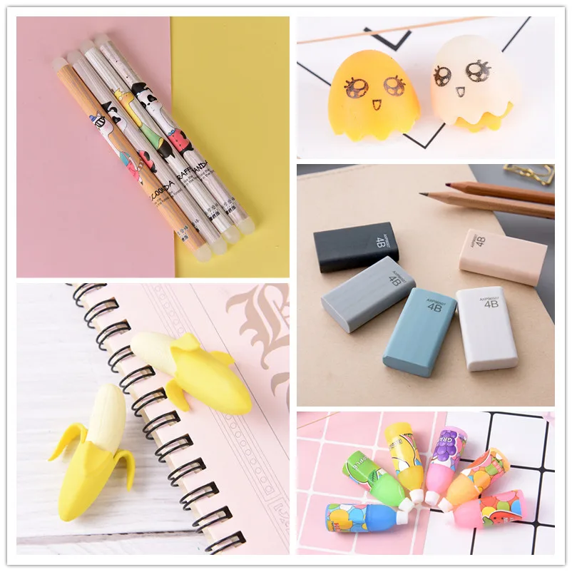 

1/2pcs Cute Pencil Eraser Students Stationery Rubber 4B Eraser Pencil Eraser School Supplies Random