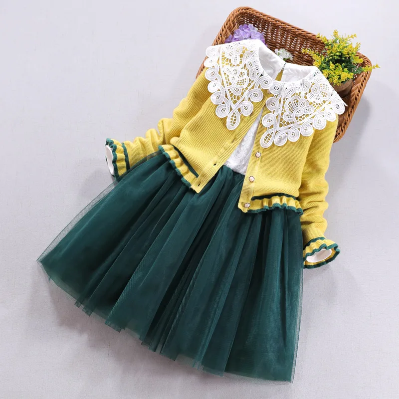 Комплект одежды для девочек Осень зима 2019 Детский свитер + платье комплект из 2