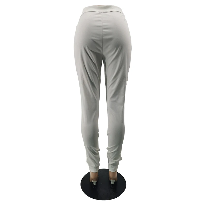 

Adogirl Women Solid Distressed Hollow Out Pencil Pants Button Fly High Waist Stretchy Fashion Casual Ankle Length Trousers