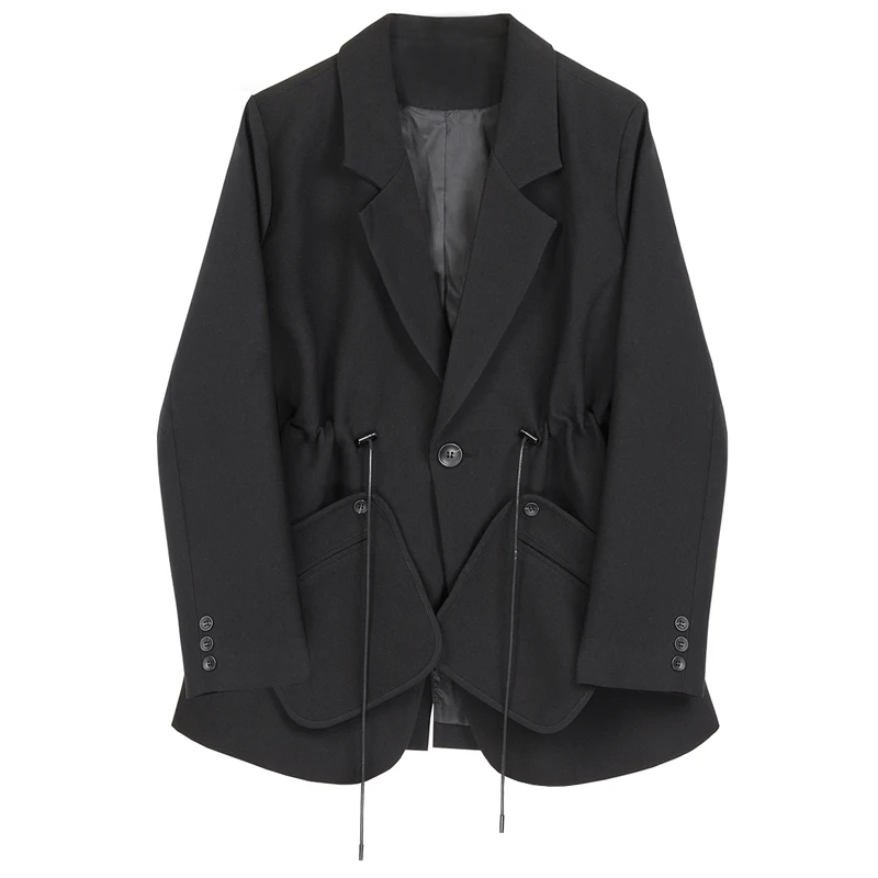 Женский Асимметричный Блейзер Getspring черный Универсальный винтажный на завязках