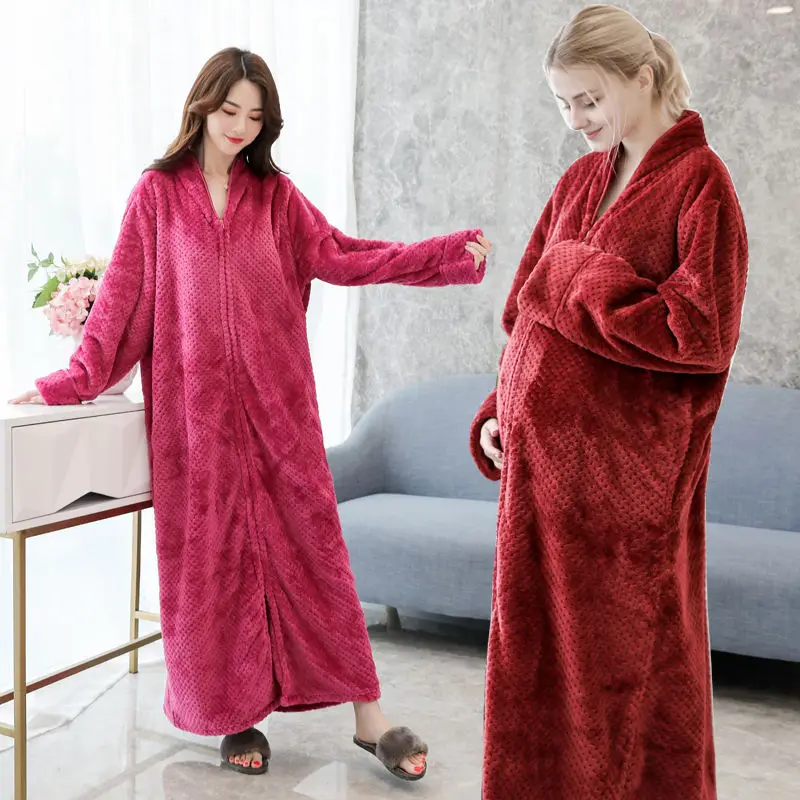 Pajamas Nightgown Robe Winter Thickened Long Section Bathrobe Large Size Loose Nightgown Female Winter Loungewear Pajamas Female