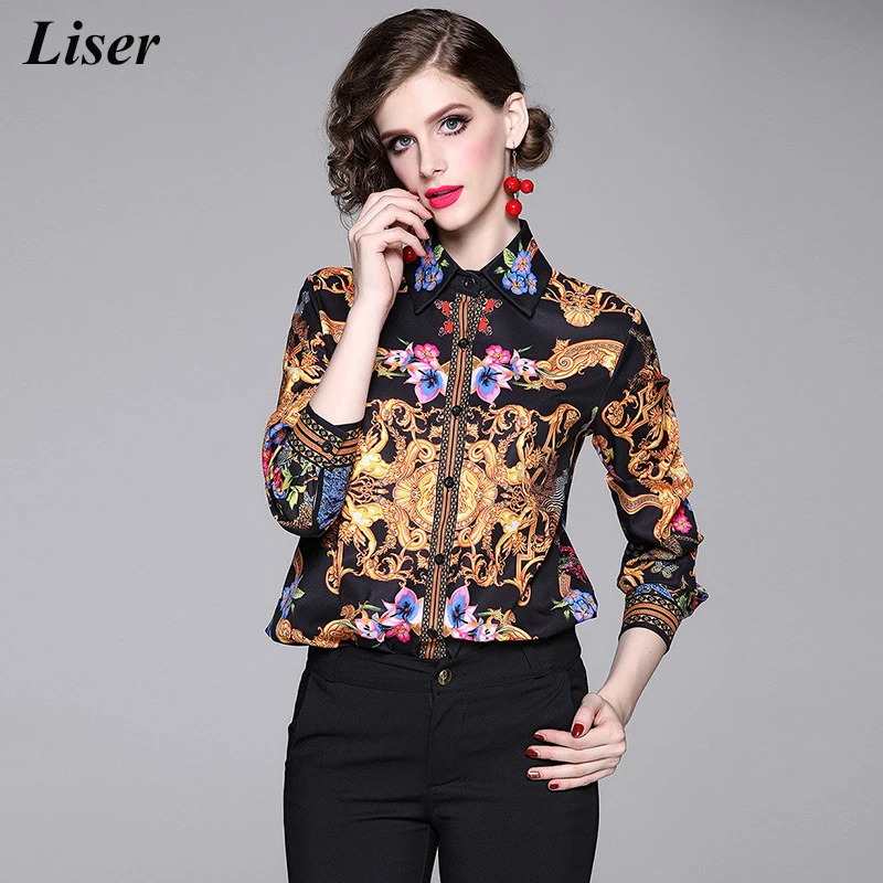2019 весенне осенняя рубашка с цветочным принтом для подиума женская длинными