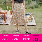 Женская Повседневная юбка с цветочным принтом ELFSACK, винтажная трапециевидная юбка с высокой талией в Корейском стиле, разноцветная, лето 2020