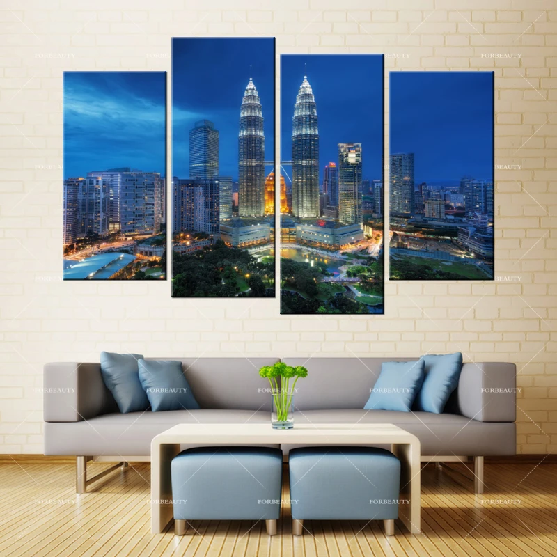 Forbeauty Canvas Painting Wall Art Petronas Waterproof Ink Home Decor Twin Towers Spray Printing Oil Paintings Abstract Single | Дом и сад