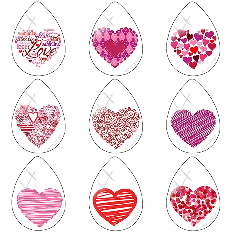 

TAFREE Various pink heart-shaped patterns 18x25mm Handmade Tear Drop Shape Glass Cabochon Dome Flat Back Jewelry Making HR01