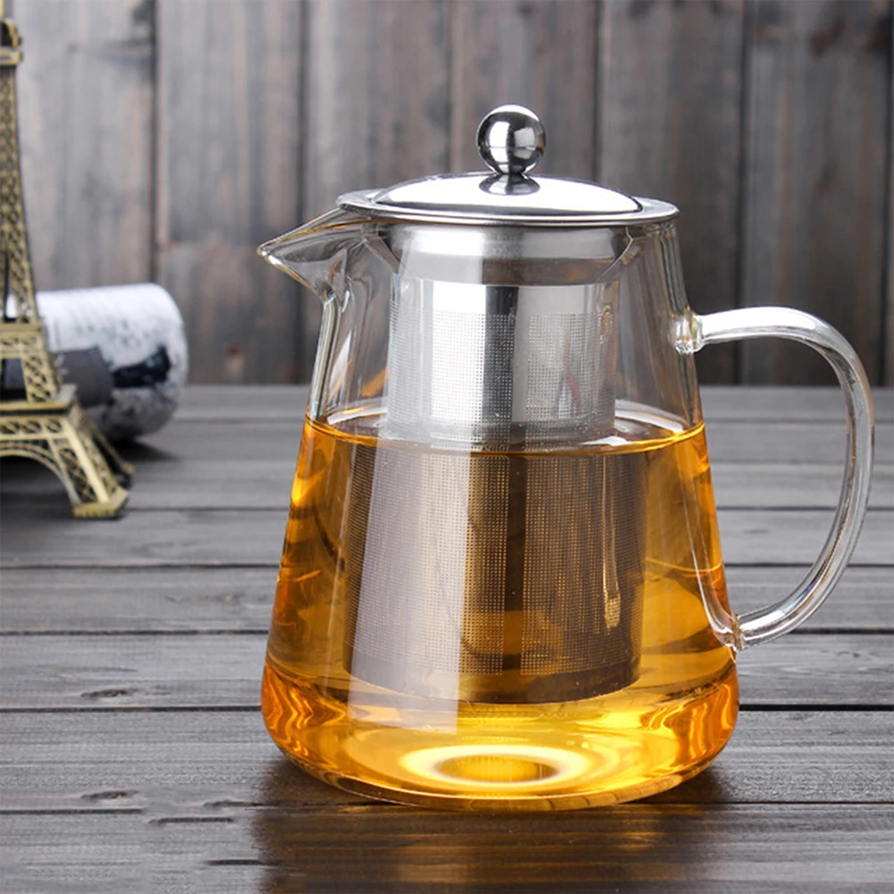 

Heat Resistant Glass Teapot With Stainless Steel Infuser Heated Container Tea Pot Good Clear Kettle Square Filter Baskets