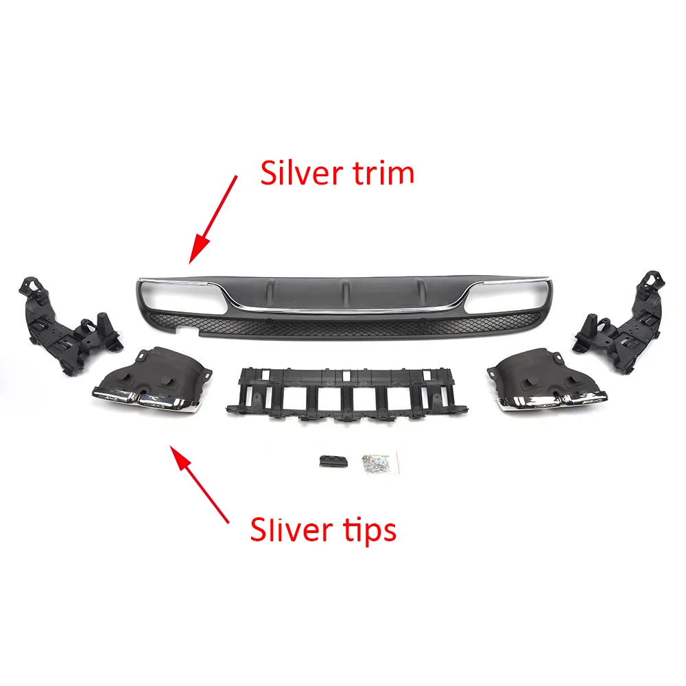 Silver and silvetip Автомобильный задний бампер диффузор спойлер для Mercedes Benz W205 C180 C200 C250 C300 Спорт 4 двери C43 AMG- не для C63 - Цвет: Silver and silvetip