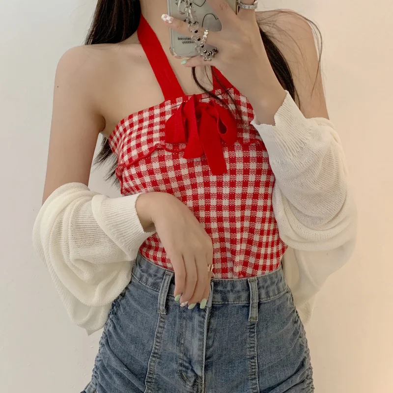 

Plaid Halter Knitted Rac
