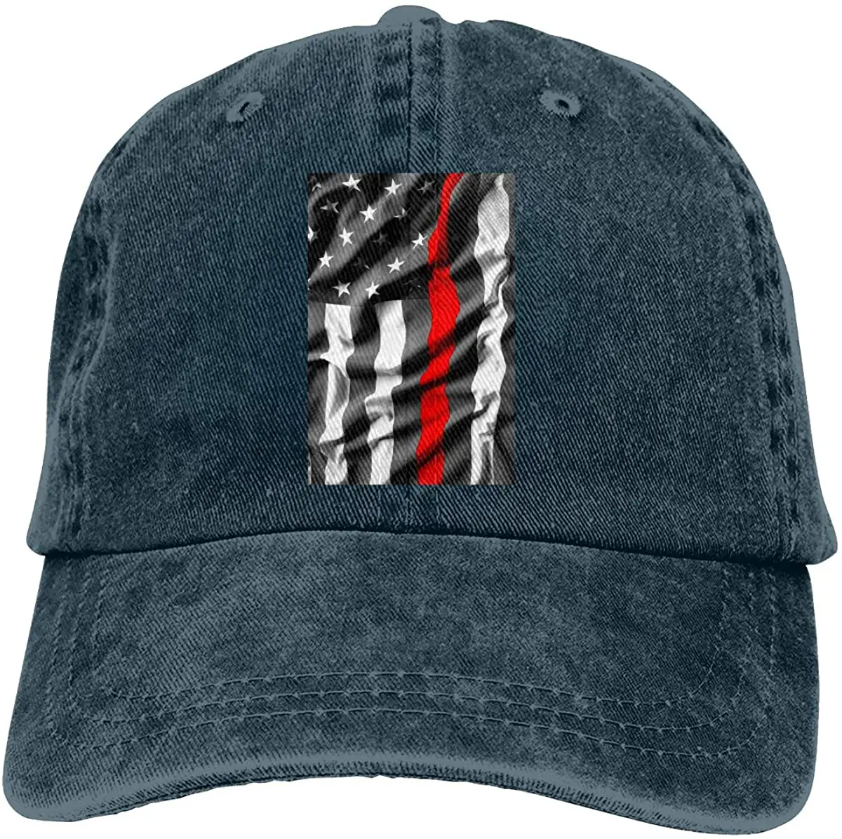 

Red Thin Line American Flag Denim Hat Adjustable Plain Cap Baseball Caps
