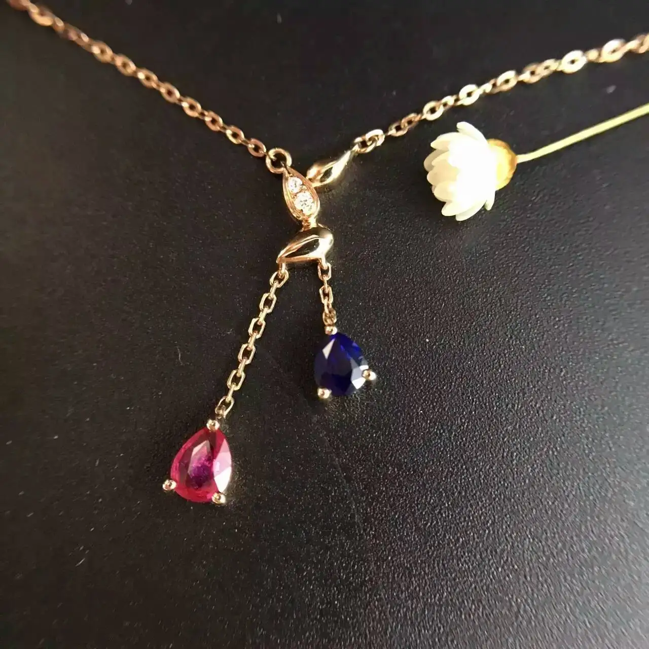 

0.500ct+0.012ct 18K Gold Natural Ruby Sapphire and Pendant Necklace Diamond inlaid 2016 Factory Direct Fine Ruby-Jewelry