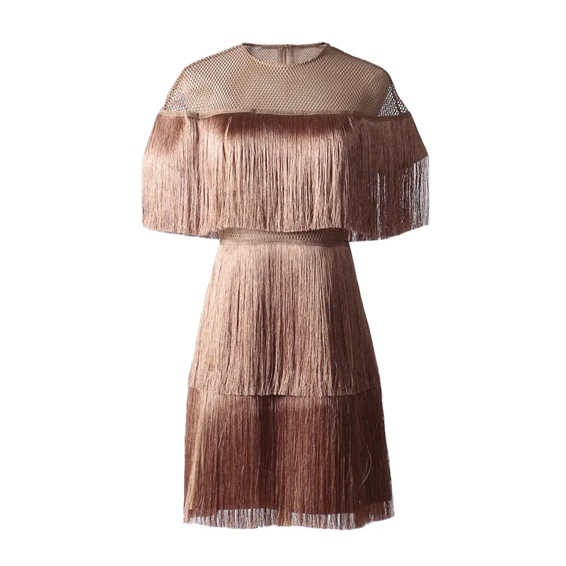 

MSXU Women Elegant Chic Fashion Tassels Fitted Slim See Through Casual Party Club Dress Vestidos