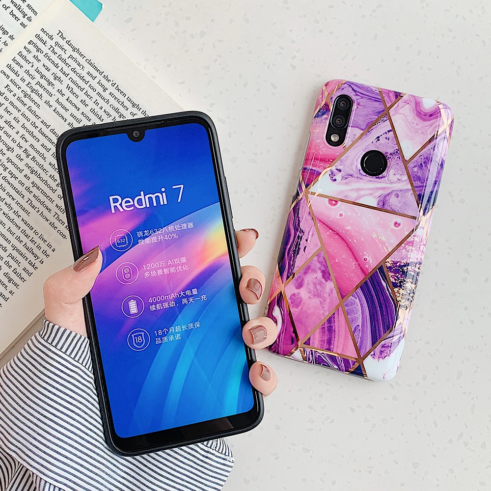 Чехол для Xiaomi Redmi Note 7 Pro с геометрическим рисунком и мраморным покрытием защитный