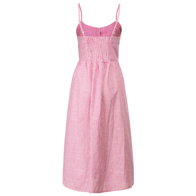 

NEW Striped Print Cotton Casual Beach Summer Dress Sundress Sexy Spaghetti Strap V-neck Off Shoulder Women Midi Dress Vestidos