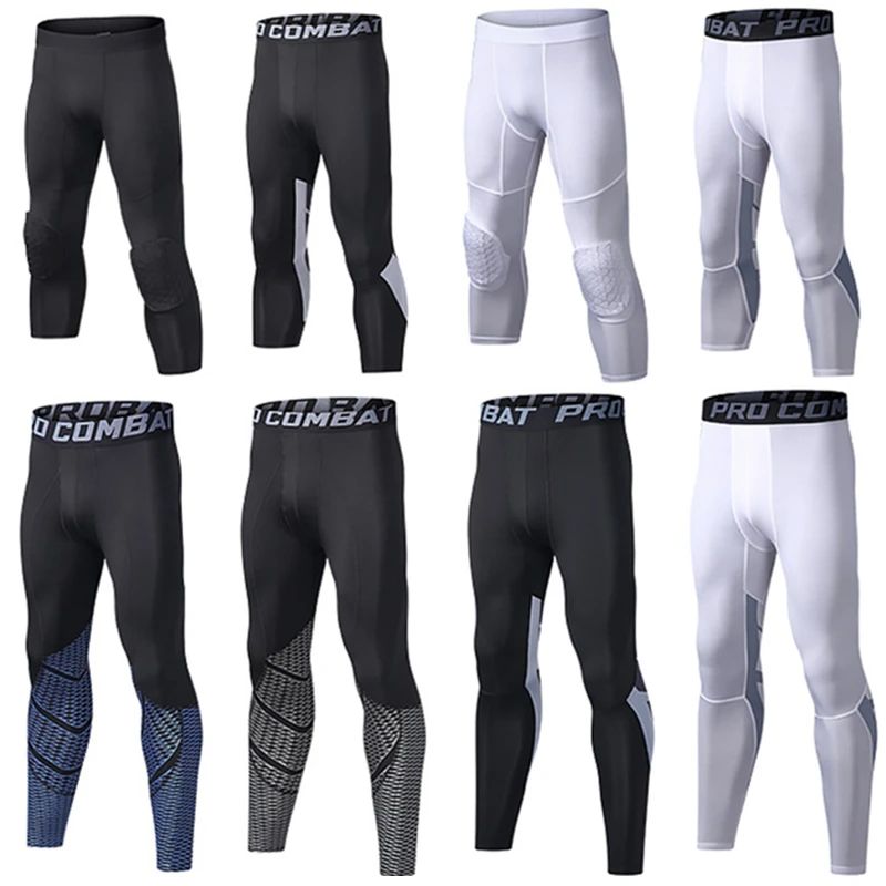 

Mens Compression Tights Pants Running Cropped Trousers Sports Legging Quick Dry Fitness Elastic Outdoor Sport Gym Jogging Pants
