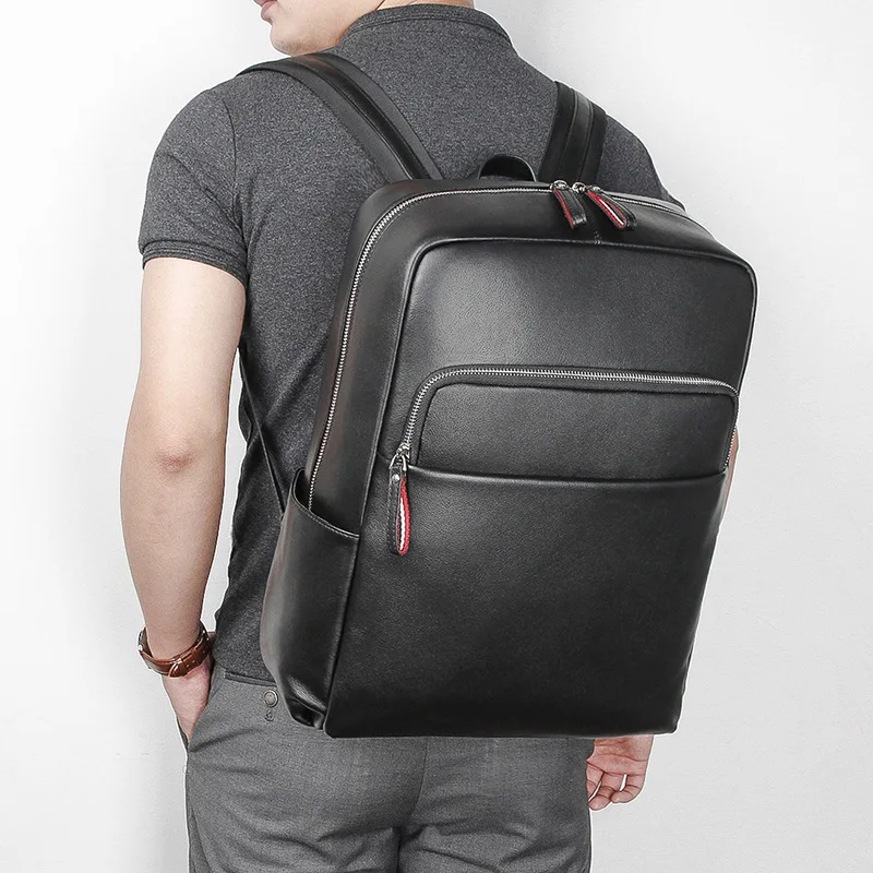 

J.M.D Men's Leather Bagpack Large Capacity Real Leather School Bags Laptop Backpack Waterproof Travel Bag Male Casual Book bag