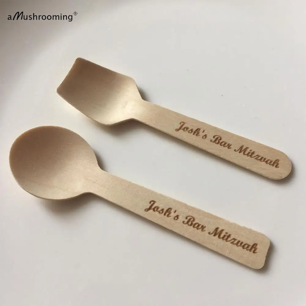 100 шт. деревянные ложки для торта с гравировкой|Ложки| |