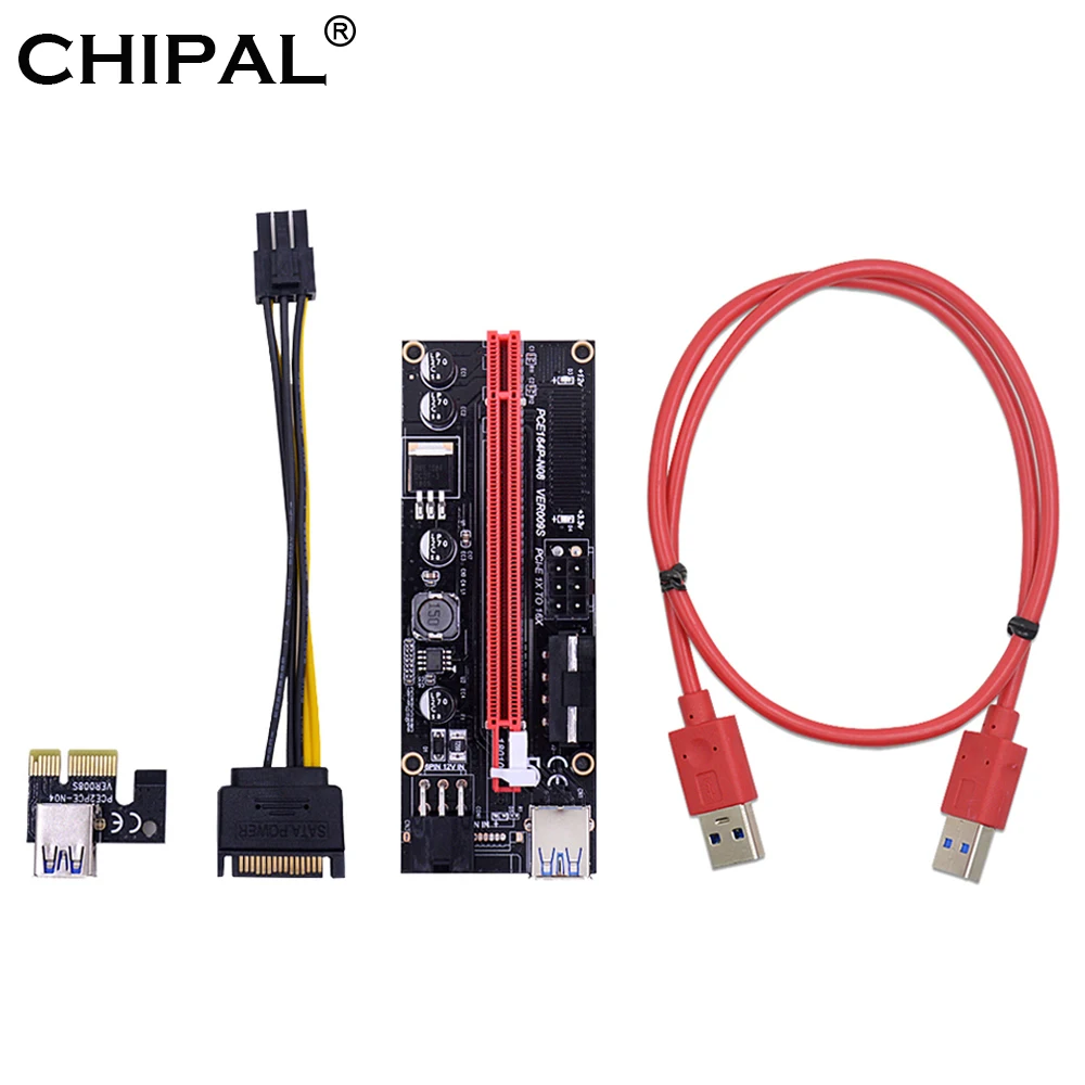 CHIPAL Dual светодиодный VER009S PCI E Райзер карта Express 1X до 16X адаптер 100 см 60 USB 3 0 кабель 4