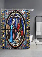 Nativity Scene Stained Glass Window In The Cathedral Shower Curtain Bathroom Sets Hooks Waterproof Polyester