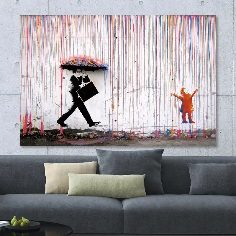 

Banksy Colorful Rain Posters And Prints Decoration Home Oil Paintings Canvas Abstract Decorative Pictures