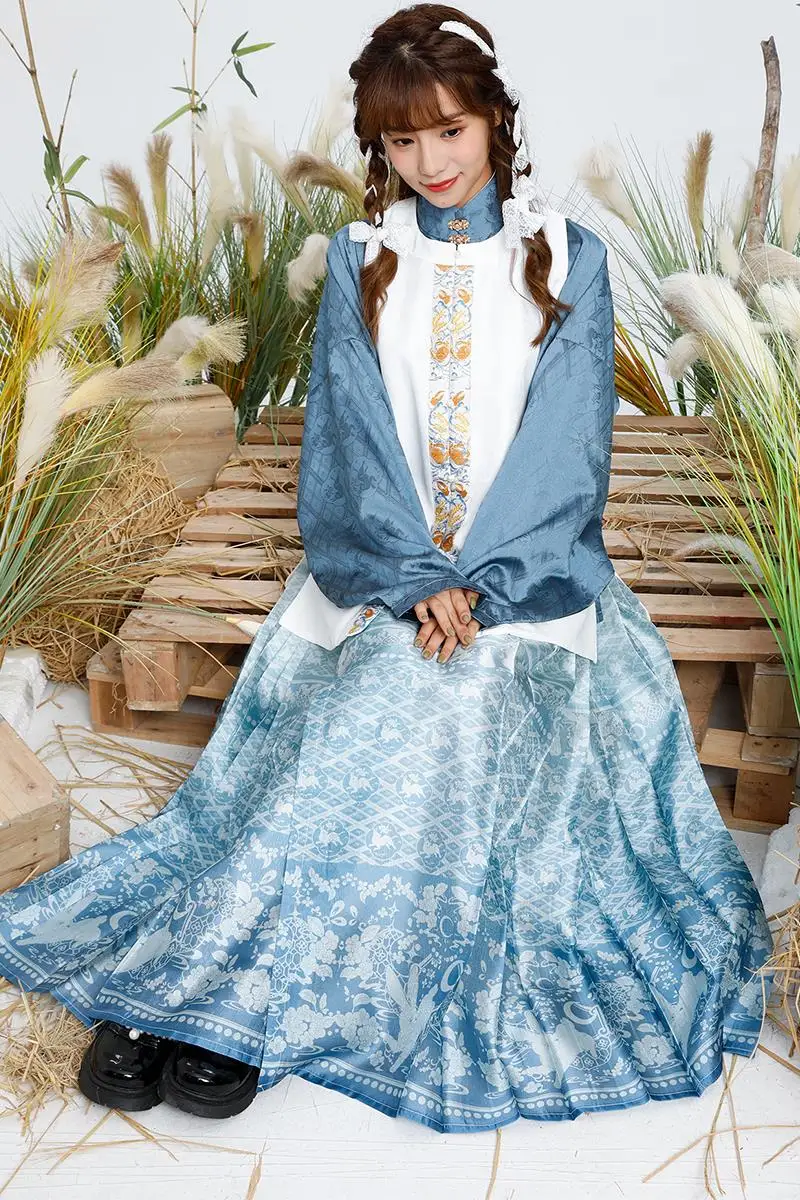 

2022 chinese traditional clothing gradual printing vintage skirt ming-made hanfu skirt folk dance coatume daily hanfu skirt