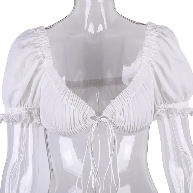 

New Women's 2021 Wrapped Chest Open Back Navel Bandage Puff Sleeve Short Top