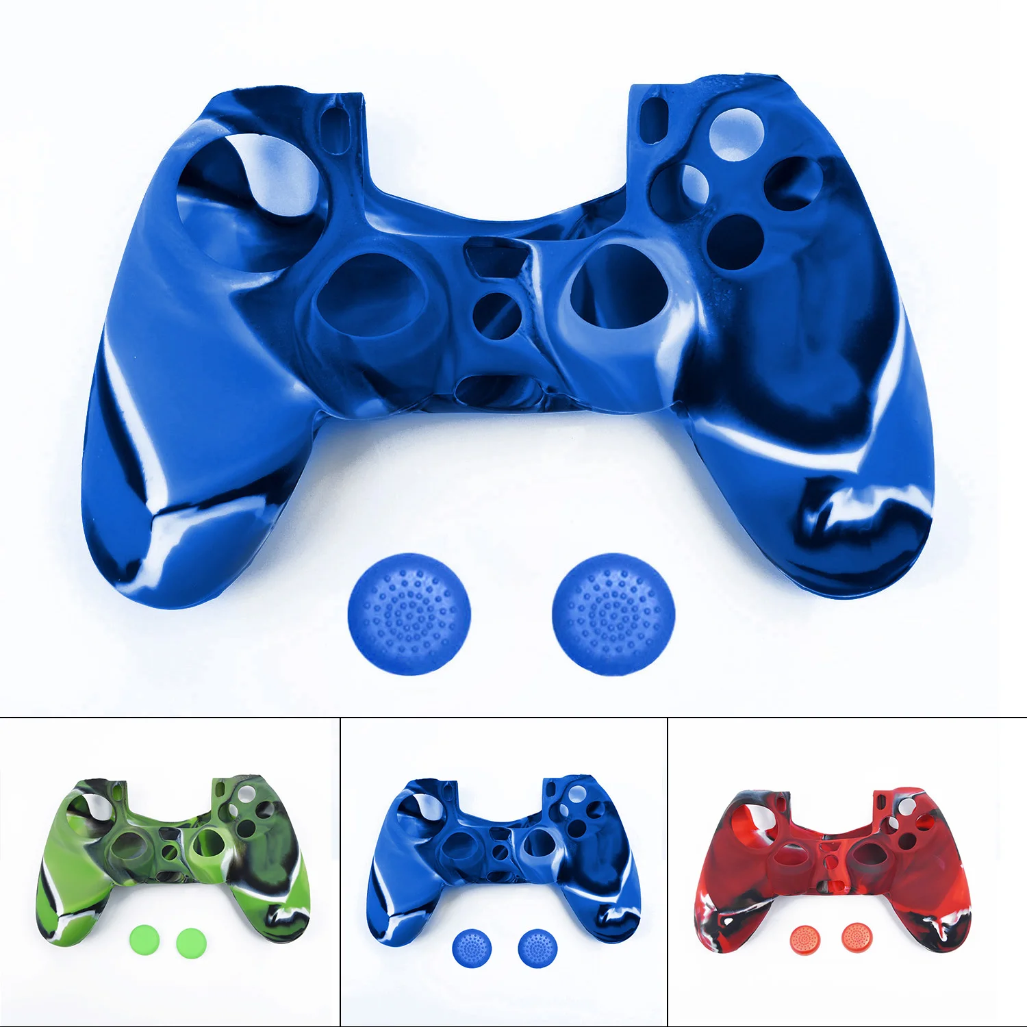 

Silicone Camo Protective Skin Case Cover For Sony Playstation 4 PS4 Slim Controller Thumb Grips Joystick Caps