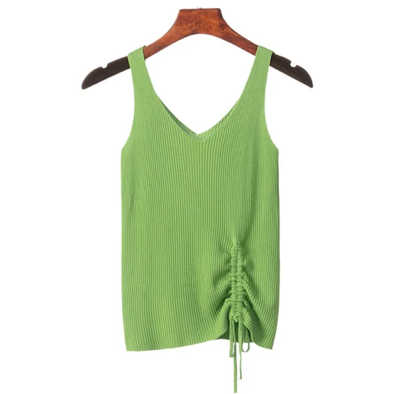 Женская Трикотажная майка без рукавов модная повседневная однотонная на