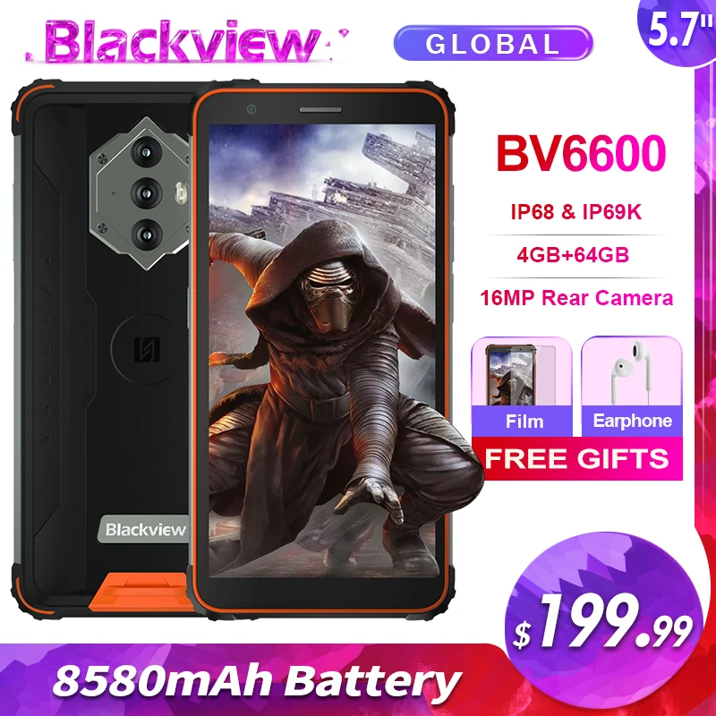 Blackview BV6600 IP68 Водонепроницаемый 8580 мА/ч прочный смартфон 4 Гб + 64 5 7 ''android 10 0 Octa Core