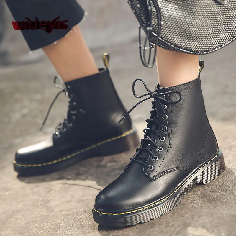 ботинки женские WIDEYIS модные кожаные на шнуровке Martin Boots удобные дышащие плюшевые