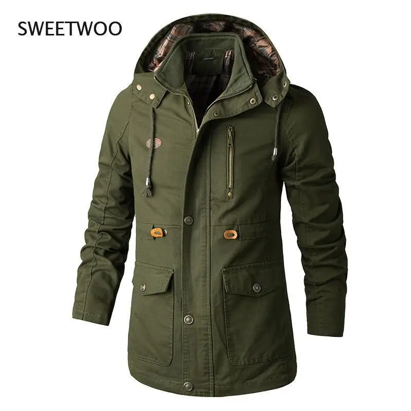 

Мужская Осенняя модная клетчатая куртка с внутренней подкладкой, однотонная куртка с длинным рукавом, куртка с несколькими карманами, модная куртка с капюшоном