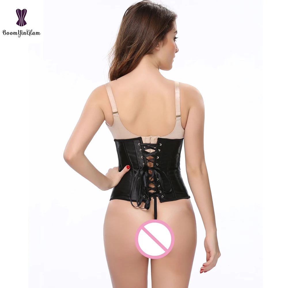 

Satin Brocade Corset Underbust Plastic Boned Bustier Busk Waist Slimming Chest Binder Gorset Black White Pink Purple Korsett Hot
