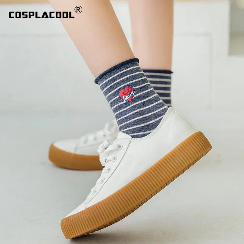 COSPLACOOL/теплые носки с вышивкой и надписью сердце забавные в полоску Harajuku