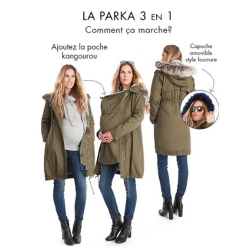 Замшевая куртка-Уокер для беременных женщин средней длины с меховым воротником и