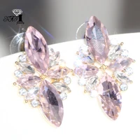 yayi jewelry pink flower dangle crystal women ancient gold color wear ear band tassel wedding stud drop hoop clip earrings