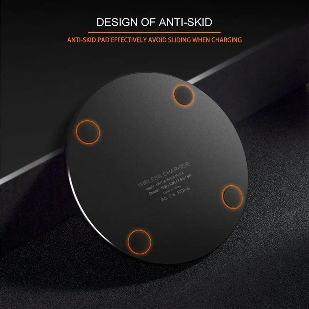

1pc 10W QI Wireless Charger Universal Fast Wireless Charger Portable Aluminum Alloy Fast Wireless Charging Pad