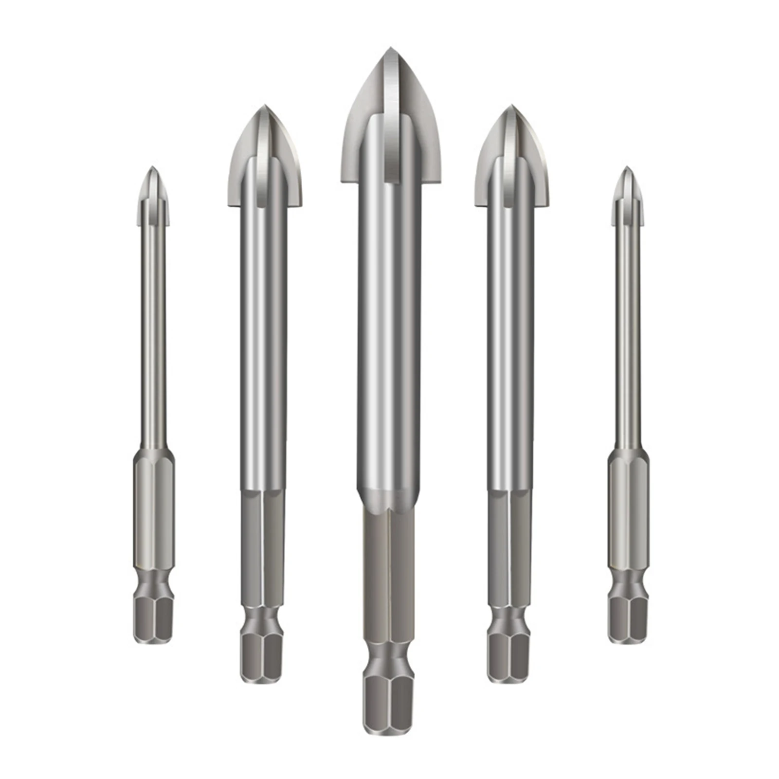 

Drill Bit 5pcs Cemented Carbide Metal Hand Tool Cross Angle High Hardness, for Wood Brick Wall, Glass, Ceramic Tile, Steel Plate