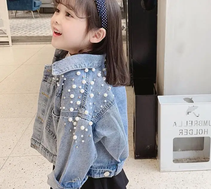 Распродажа 2022 джинсовая куртка для девочек с жемчужинами и бисером модные пальто