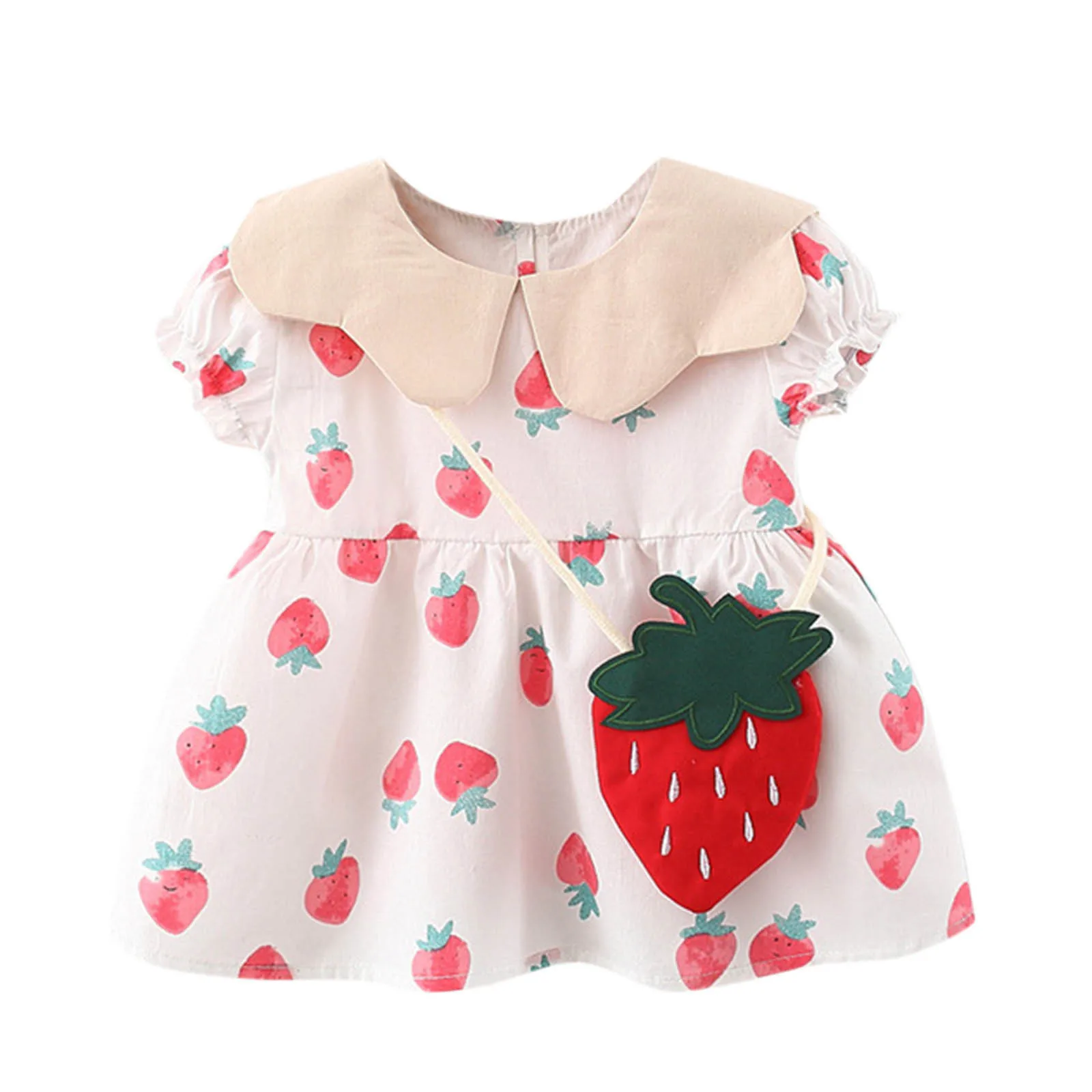 

1-5years Toddler Infant Dresses Summer Princess Dresses Pink Strawberry Backpack Girls Short Sleeve Cartoon Costume Robe Fille