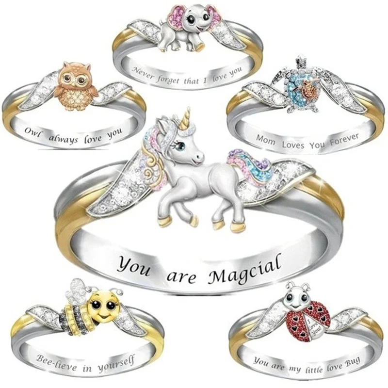 

Hot Sale Mixed Style Fashion Lovely Animal Turtle Bear Horse Owl Bee Insect Female Alloy Ring for Party Jewelry Accessories