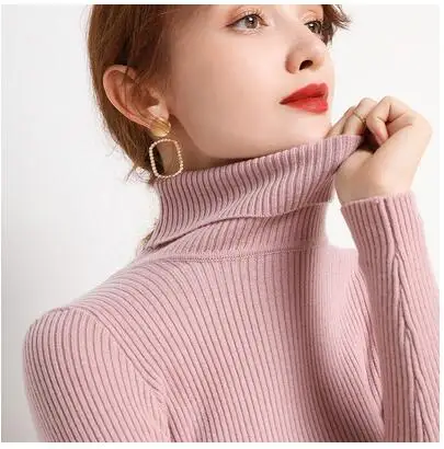 

2022 European and American women fall/winter new high-end sweater tight-fitting pullover high-neck thick cashmere sweater
