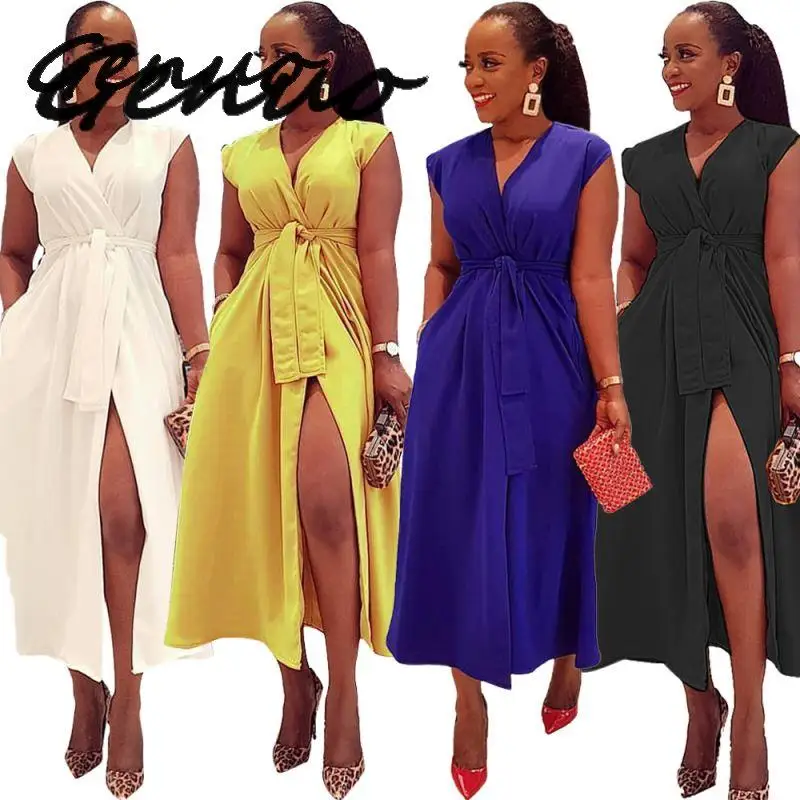 

Женское винтажное платье макси без рукавов, длинное платье с v-образным вырезом и высокой талией, 2 цвета, лето 2019