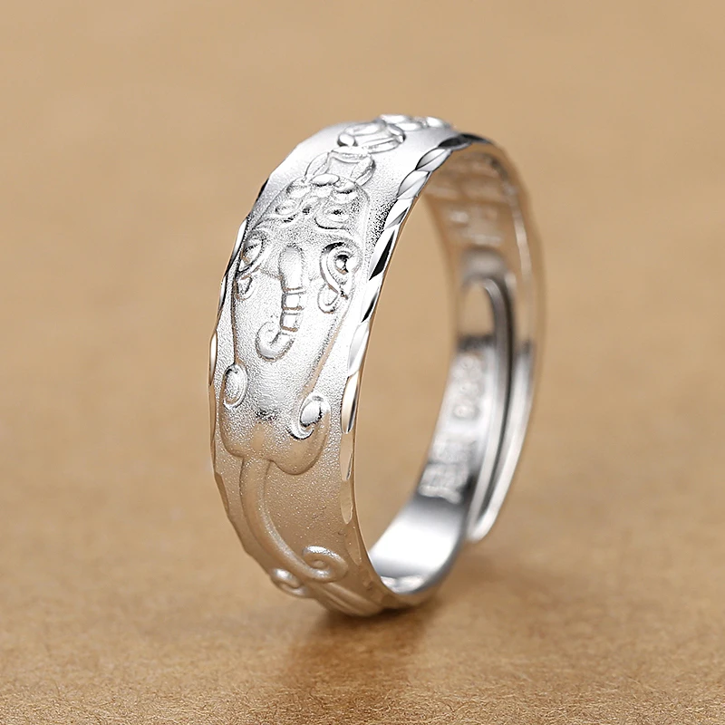 

Lettering Custom 999 Sterling Silver Pi Xiu Men's Ring Domineering Trendy Open Single Index Finger Ring Hip Hop